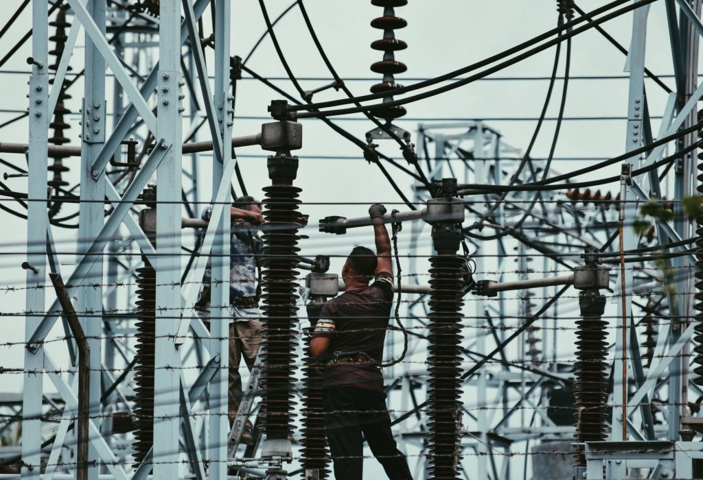 Workers working on power lines